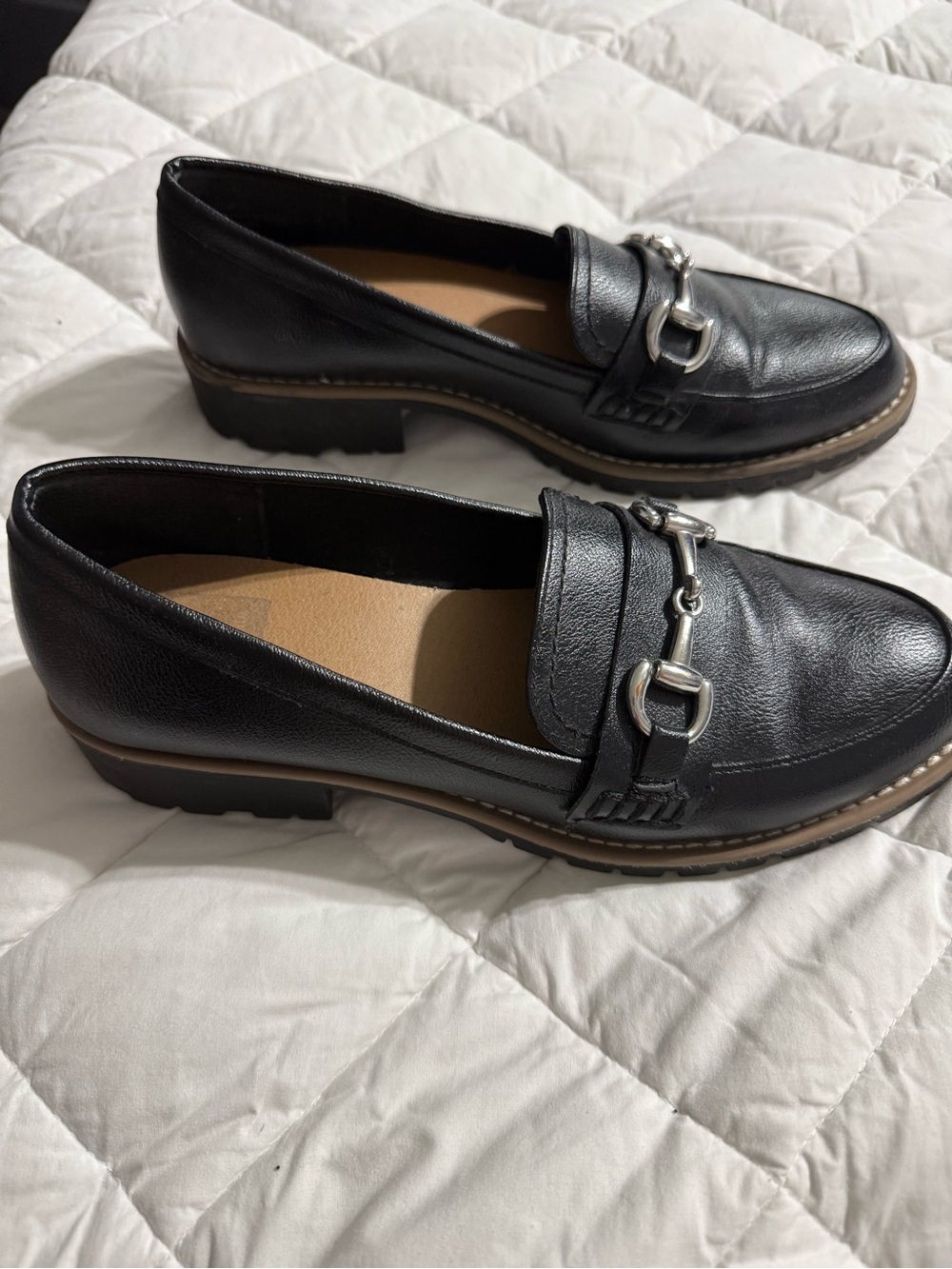 Dolce Vita Black Leather Loafers with Silver Bit